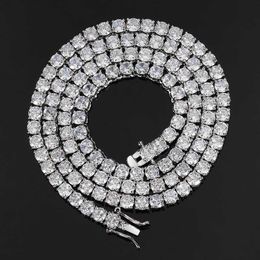 Zircon Tennis Chain 1 Row Necklace Hip Hop Bling Jewellery Gold Silver Cz Tennis Chain Hip Hop Tennis Necklace for Men