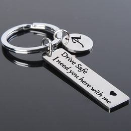 Drive Safe Keychains A-Z Initials Letters Men Women Stainless Steel Key Chain Birthday Chritsmas Father's Day Gifts Jewellery