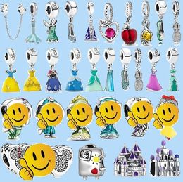 925 charm beads accessories fit pandora charms jewelry Gift Wholesale Mermaid Princess Dress crystal shoes Castle Apple