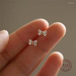 Stud Earrings Sweet Small Bowknot Zircon For Women 925 Sterling Silver Simple Charming Girlfriend Gift Jewellery