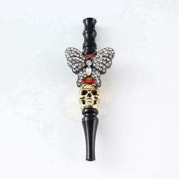 Colourful Aluminium Alloy Pipes Hookah Shisha Smoking Butterfly Skull Style Philtre Dry Herb Tobacco Preroll Cigarette Cigar Holder Waterpipe Mouthpiece Tips