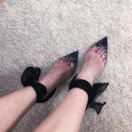 Dress Shoes GOOFLORON Women's Fashion Sandals Pointed Clear PVC Crystal High Heel 12cm