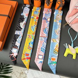 High Quality and High-end Mia Twill Womens Long Silk Scarf Arm Bag Ribbon Wrapped Handle Decorative Thin Narrow Small