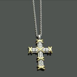 New designed X Letter Pendant Necklace Cross X Golden and silver two-tone Micro inlays Diamonds Women's earring Ring Designer Jewellery N0215