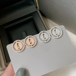Stud French Classic Jewellery 9256 Sterling Silver Round Medal Women's Stud Earrings. movable stones. Valentine's Day present 230515