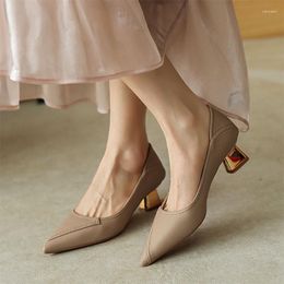 Dress Shoes Spring Women's Sewing Pumps Gold Heels Pointed Toe Boat Ol Office Ladies Mid Tacones Mujer 1167N