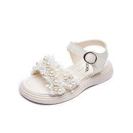 Sandals Girls Sandals Summer Princess Children White Sandals Pearl Platform Baby Beach Shoes Non-slip Flat Kids Casual Sandals 230515