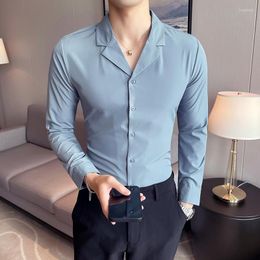 Men's Casual Shirts Design Men's Suit Collar Plain Long Sleeve Slim Fit Tops England Style Party Prom Dress Clothing Blouse Male