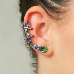 Stud Earrings Luxury Big Colourful Cubic Zirconia Stone Earring Women Geometry Crystal Ear Cuff Bohemian Fashion Party Jewellery