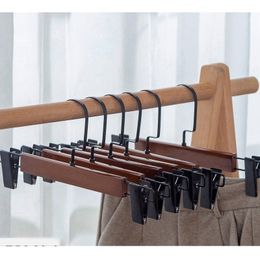 Pants 10 Pcs HighGrade Solid Wood Pants Hanger with Stainless Steel Clips Wooden Skirt Hanger Trousers Rack Clip Space Saving