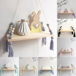 Storage Holders Racks Nordic Style Colorful Beads Tassel Wooden Wall Shelf Wall Clapboard Decoration Children Room Kids Clothing Store Display Stand 230515