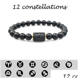 Charm Bracelets Black Stone Beads 12 Constellation Couple Bracelet Men For Women Pseras Moda Mascina Hombre Man Mens Jewelry Dhgarden Dhw9J