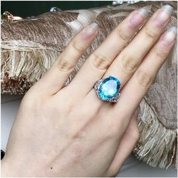 Cluster Rings Topaz Ring Finger Natural Real Blue 925 Sterling Silver Wholesales For Men Or Women Gem Size 12 16mm