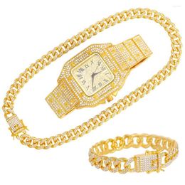 Chains Hip Hop Watch Necklace Jewellery Men Iced Out Bracelet Paved Rhinestones Rapper Cuban Link Women Gift