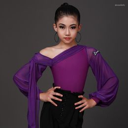 Stage Wear NY09 DAS513 Long Sleeve Shoulder Hole Kids Latin Dance Tops For Girl Dress Professional Competition Ballroom Dancing Costume Set