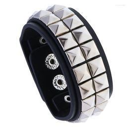 Charm Bracelets Fashion Punk Men Black Cuff Leather Bracelet Wristband Metal Rivets Stud Vintage Wrap Bangle For Women Rock Gothic Jewellery