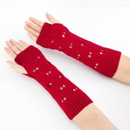 Cycling Gloves Women Stylish Hand Warmer Winter Arm Crochet Knitting Hollow Heart Mitten Warm Fingerless