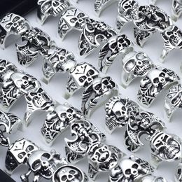 50 Pieces Lot Mix Size Small Skull Rings Whole for Women Men Statement Punk Skeleton Fashion Jewelry216P