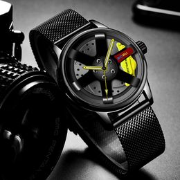 Wristwatches Fashion Mens Car Wheel Watches Stainless Steel Mesh Belt Men Sports Waterproof Quartz Watch Luminous Clock Relogio Masculino