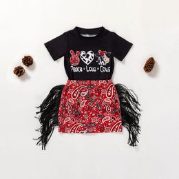 Family Matching Outfits Summer Girls Baby Set 2Piece Cotton Short Sleeve Printed Tshirt Skirt Casual 230512