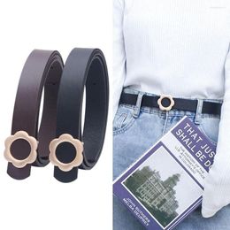 Belts Fashion Vintage Retro Luxury Design Thin Waist Strap Metal Flower Buckle Waistband Leather Belt Trouser Dress