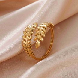 Band Rings Skyrim New In Wheat Ears Ring Stainless Steel Gold Colour Open Women Rings 2023 Trendy Jewellery Valentine Gift