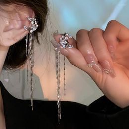 Backs Earrings DREJEW Sparkling Zircon Long Tassel Ear Clip Women Fashion Hexagram Star C Shaped Cuff Non-Piercing Jewelry