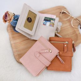 Wallets Women Fashion Short Wallet Multifunction Simple Card Holder Female Solid Colour Korean Style Retro Coin Purses Key Case