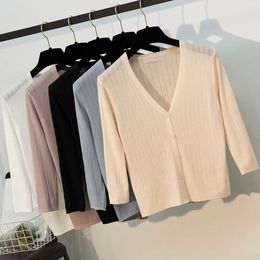 Summer Sunscreen Cardigan with Ice Silk Knitting Top Women's Short White Shawl Sleeve Air Conditioned Shirt Thin Coate