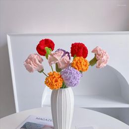 Decorative Flowers Artificial Carnation Knitted Crochet Flower Hand Woven Bouquet Wedding Party Decoration Mother's Valentine's Day