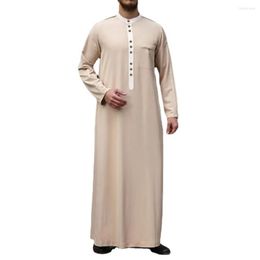 Ethnic Clothing Muslim Robe Men Jubba Thobe Saudi Arabia Kaftan Middle East Abaya Button Loose Casual Islamic Solid Colour Fashion Dress