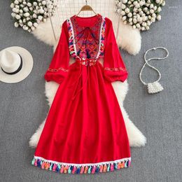 Casual Dresses Fashion Women Bohemian Long Dress Embroidery Linen Holiday 2023 Spring Autumn Ladies Vintage Robe Temperament