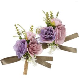 Decorative Flowers 1 Set Of Rustic Rose Elegant Delicate Artificial Wrist Flower Corsage Bride Decor Boutonniere Wristband