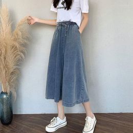 Women's Jeans 2023 Women Denim Shorts Loose Summer Korean Fashion High Elastic Waist Calf-length Wide Leg Pants Casual Female Y2K U334