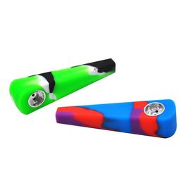 Latest Silicone Pipes Straight Style Portable Mini Hand Tube Metal Philtre Porous Bowl Dry Herb Tobacco Cigarette Holder Hookah Waterpipe Bong Smoking