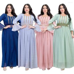 Ethnic Clothing Caftan Chiffon Kaftan Elegant Vestidos Feathers Sequins Belt Dress Abaya Party Dresses Ramadan Abayas Dubai Arab Turkey