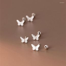 Stud Earrings LAVIFAM 1 Pair Pure 925 Sterling Silver Small Back Screw Bead For Women Girl Mini Butterfly Ear Jewellery