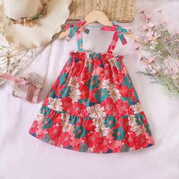 Girl Dresses Small And Medium Sized Children's Summer Sling Bowknot Printed Dress Fashion Casual Group 2 7 Years Flower 18 Months