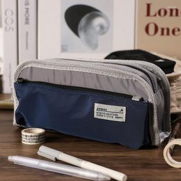 Simple Fashion Triple-layer Canvas Pencil Bag Large Capacity Case Pen Holder Student Stationery Organizer