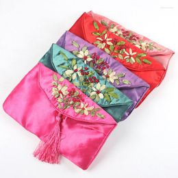 Jewelry Pouches Handmade Ribbon Embroidery Long Silk Brocade Bag Tassel Necklace Pouch Sunglass Storage Case Coin Purse Packaging Pocket