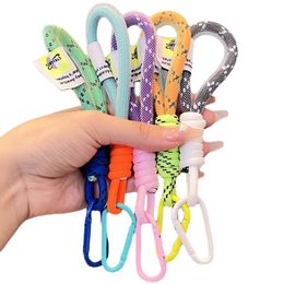 Fashion Woven Mesh and Double-Color Braided Strap Ridescent Braid Rope Keychain Carabiner Key Ring Backpack Pendant Accessorie