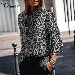 Women's Blouses & Shirts Celmia Women Sexy Bow Tie Blusa Leopard Print Blouse 2023 Autumn Elegant Office Lady Shirt Casual Loose Long Sleeve