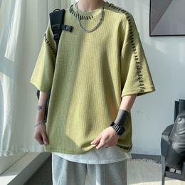 Men's T-Shirts Manual Sewing Men's Summer T-shirts Korean Man Oversized Short Sleeve Tshirt Streetwear Men Women Tops Tees 230515