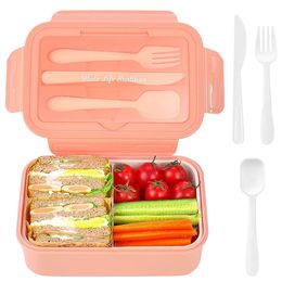 Bento Boxes Lunch Bento Box For Adults Kids 1400ML Bento Lunch Box With Spoon Knife Fork Leakproof 3 Compartment Lunch Food Storage Containe 230515