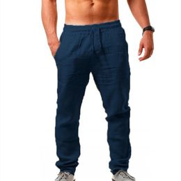 Pantaloni firmati da uomo Pantaloni lunghi da uomo in lino di cotone Pantaloni estivi in lino traspirante tinta unita Pantaloni casual da uomo in vita elastica Pantaloni casual Harajuku Trous