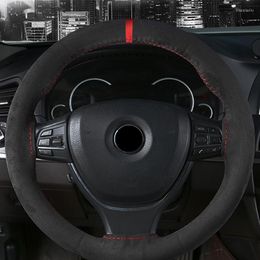 Steering Wheel Covers Black Leather Cover For Car With Needles And Thread Diameter 38cm Universal Accessories DIY Interior Kits