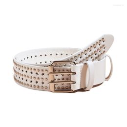 Belts Female Waist Belt With Double Pin Buckle Luxury Gothic Star Hole All-match Alloy Wide DXAA