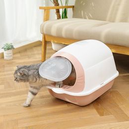 Boxes New Cat Litter Box Closed Sandbox Pet Bedpan Toilet Antisplash Cats Tray With Spoon Clean Kitty House Plastic Cat Litter Bedpan