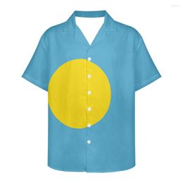 Men's Casual Shirts Palau Flag Design Pattern Summer Vintage Fashion Short Sleeve Hawaii For Men Camisa Masculina Holiday Party