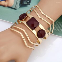 Bangle Widened Metallic Lines Exaggerated Cuff Punk Ladies Street Style Gold Color Bracelet Geometric Alloy Open Big